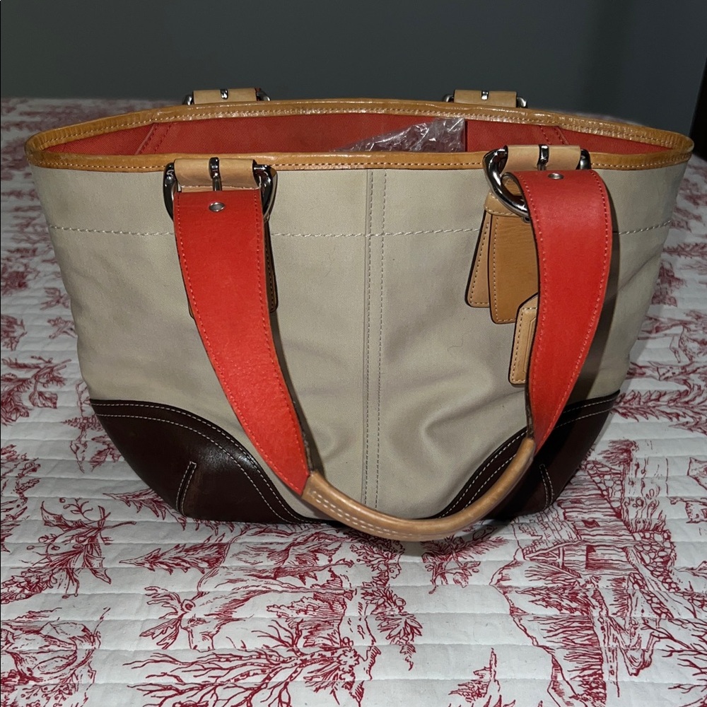 Coach vintage Soho twill Tan and Red Tote Bag